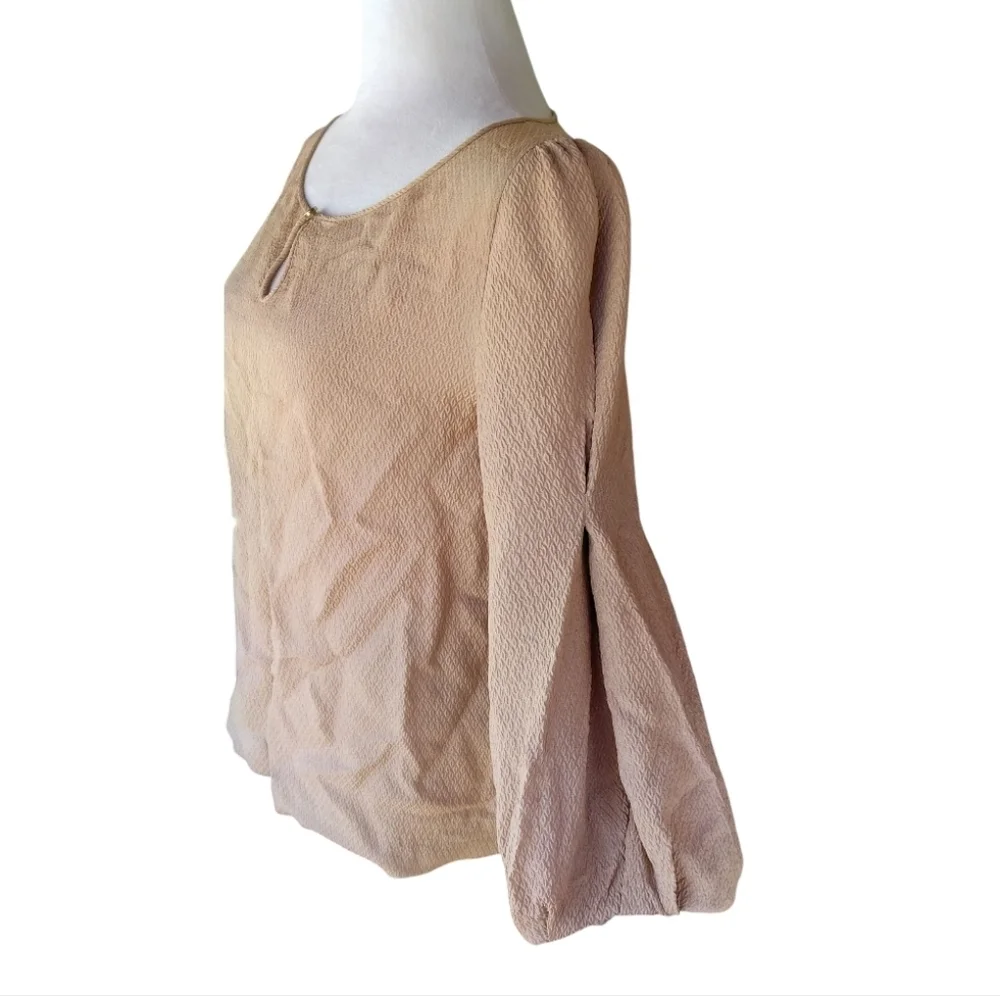 J. Crew Collection Textured 100% Silk Bishop Sleeve Blouse Taupe Color Size 2